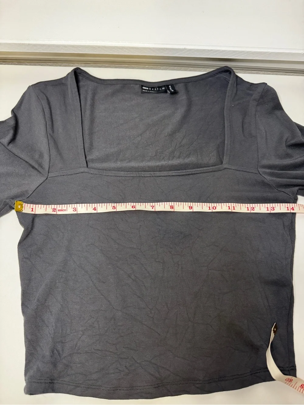 ASOS DESIGN Womens Long Sleeve Crop Top Square Neck Size 6 Shark Gray Minimalist
